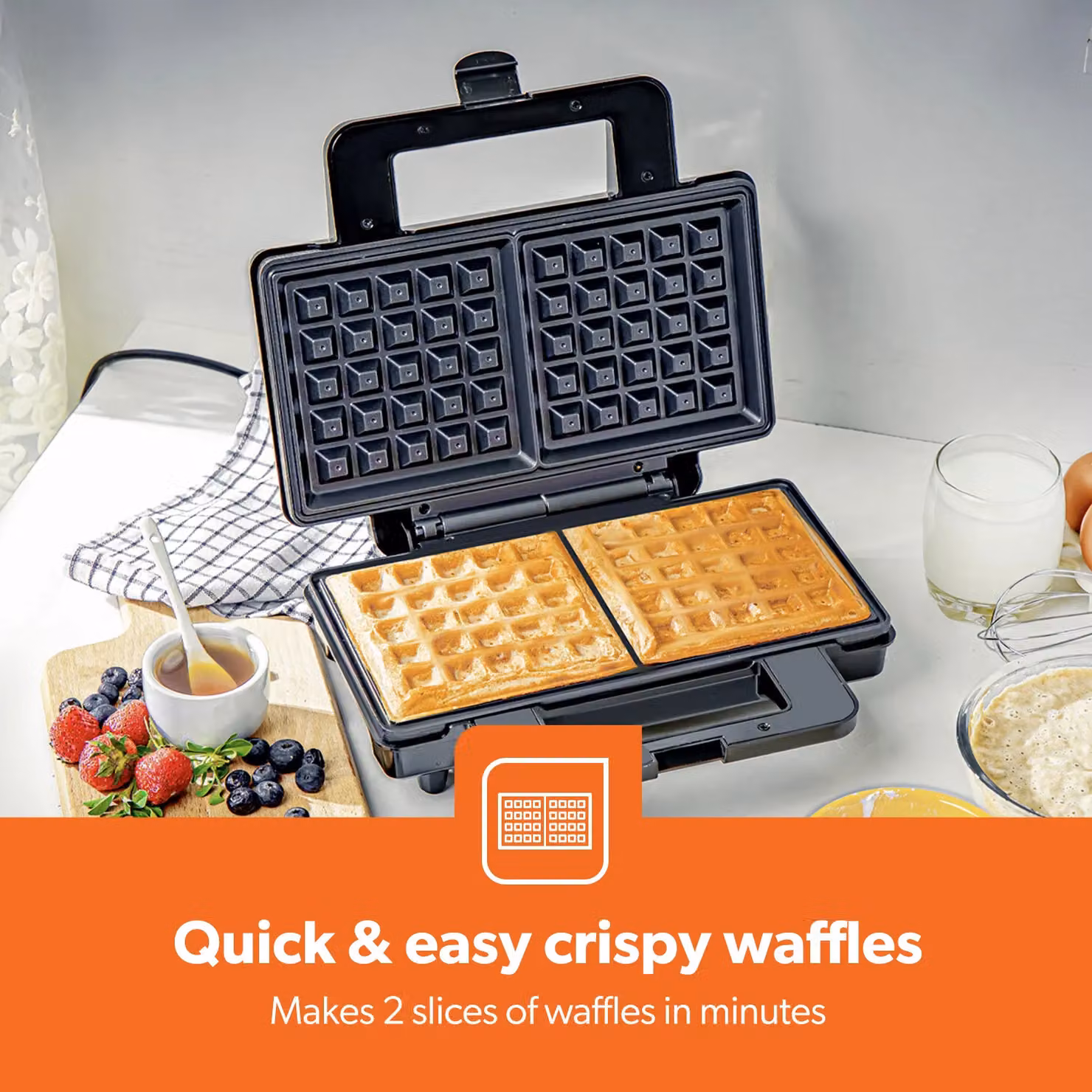Geepas Belgian Waffle Maker with Non-Stick Plates in Silver and Black – 3