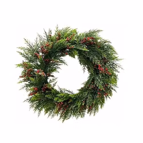 Shatchi Green and Red Christmas Wreath with Artificial Leaves and Berries, Diameter: 60 cm – 1