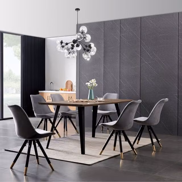 Life Interiors Sofia Rocco LUX Rectangular Dining Set with Table and 6 Chairs in Grey, Black and Gold