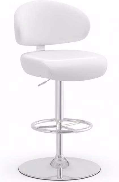 netfurniture Jamaica Height Adjustable Swivel Bar Stool with White Synthetic Leather Padded Seat