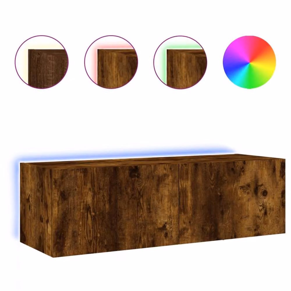 Berkfield Home TV Wall Cabinet with LED Lights in Smoked Oak Brown, W: 100 cm, D: 35 cm, H: 31 cm – 3