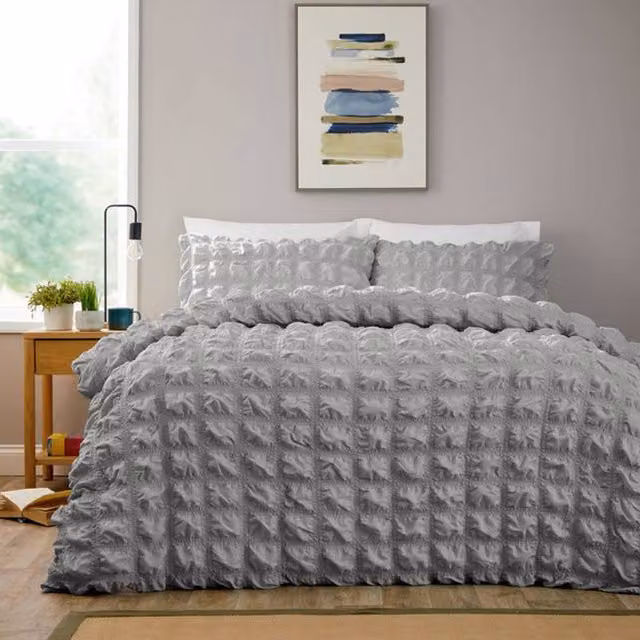 New Edge Blinds Soho Duvet Cover Set in Grey, Double, W: 140 cm x L: 200 cm