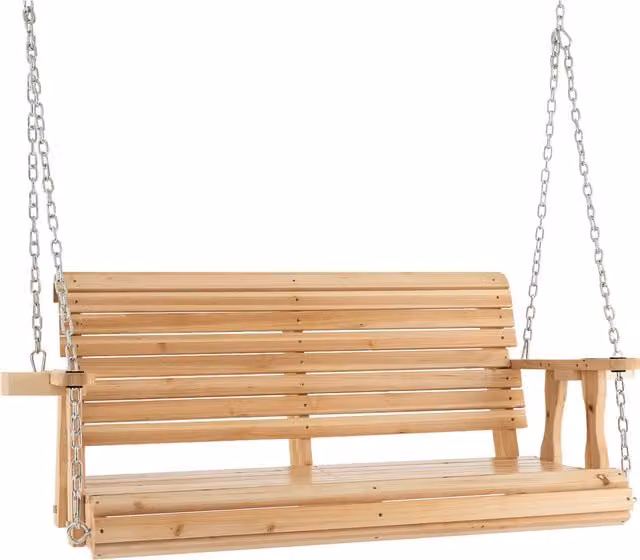Costway Rustic Brown Treated Hardwood Porch Swing with Armrests