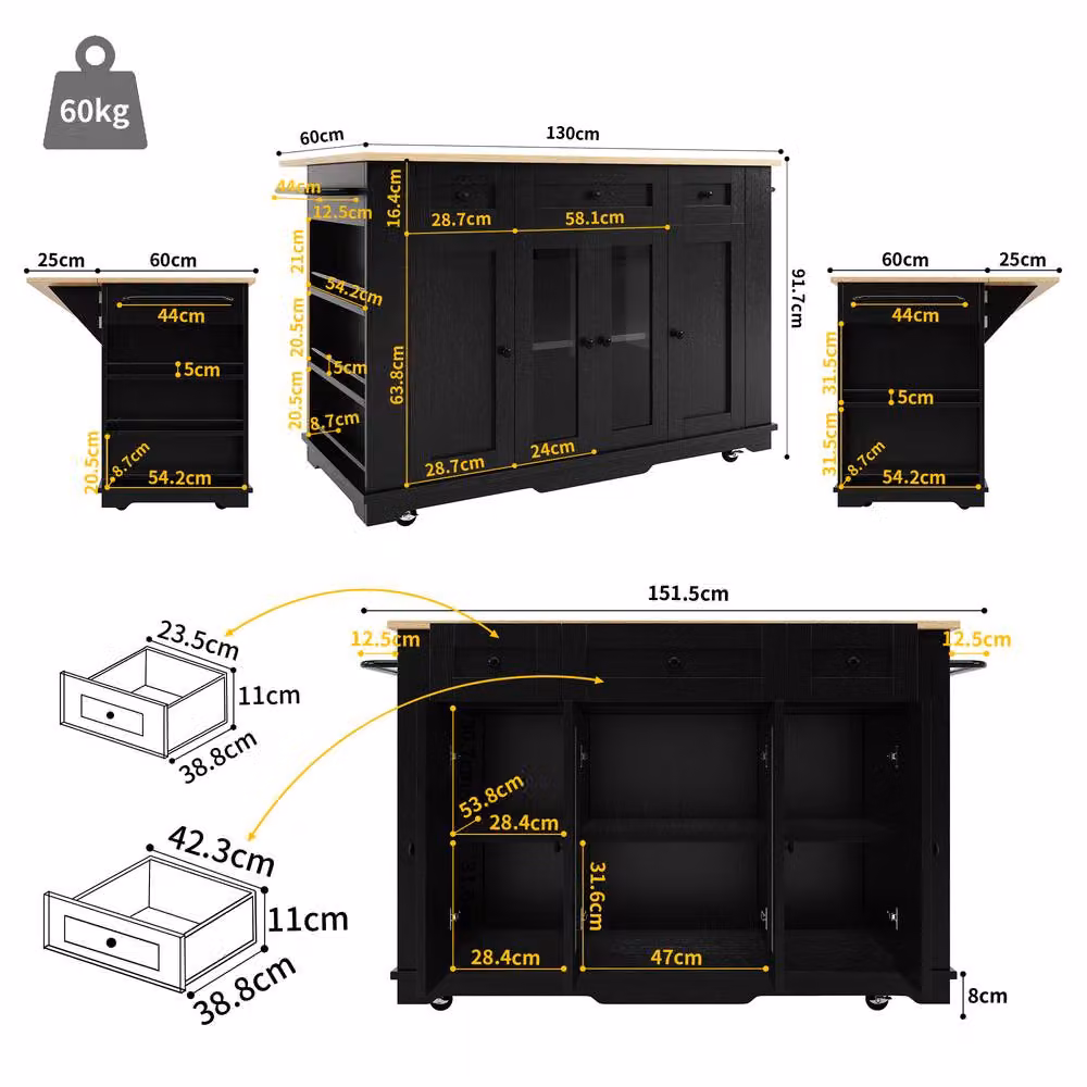 ModernLuxe Mobile Kitchen Island with Extendable Top in Black – 2