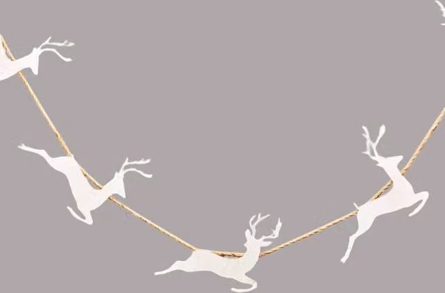 Four Candle White Metal Reindeer Christmas Hanging Garland, 180 cm