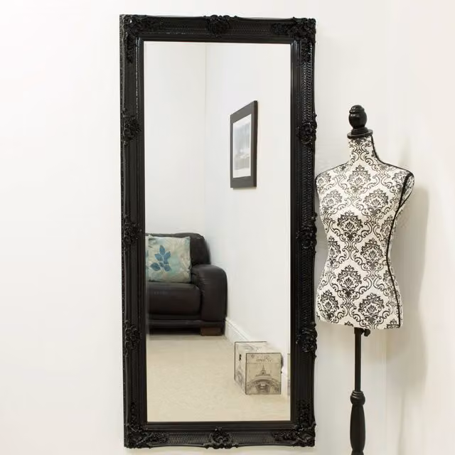 Abbey Leaner Rectangular Wall Mirror with Black Bevelled Glass by MirrorOutlet, H 148 cm x W 61 cm