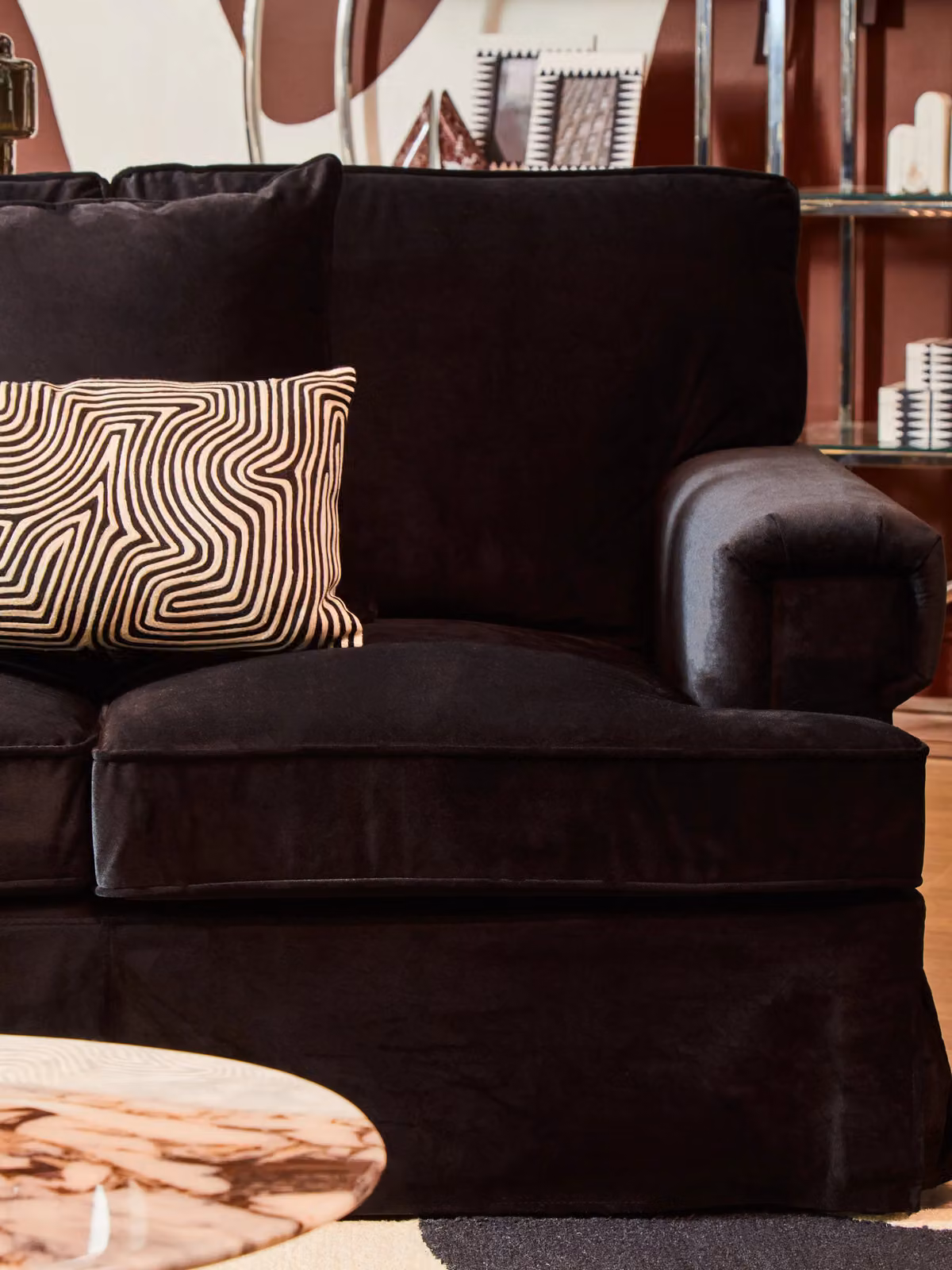 Orsina Three-Seater Grey Velvet Sofa with Padded Arms and Scatter Cushions, W/D/H: 220 x 96 x 90 cm – 2
