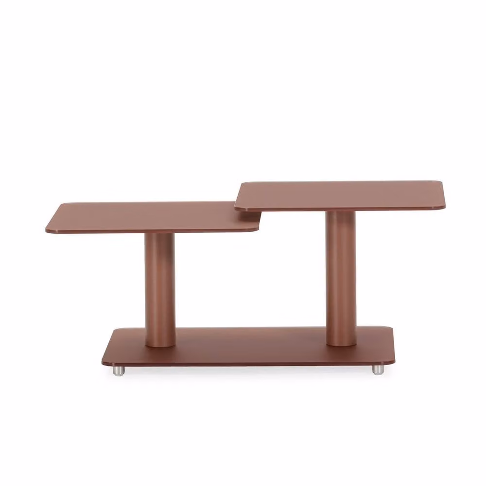CALICOSY KAYA Swivel Coffee Table with Square Glass Tops in Terracotta and Brown – 2