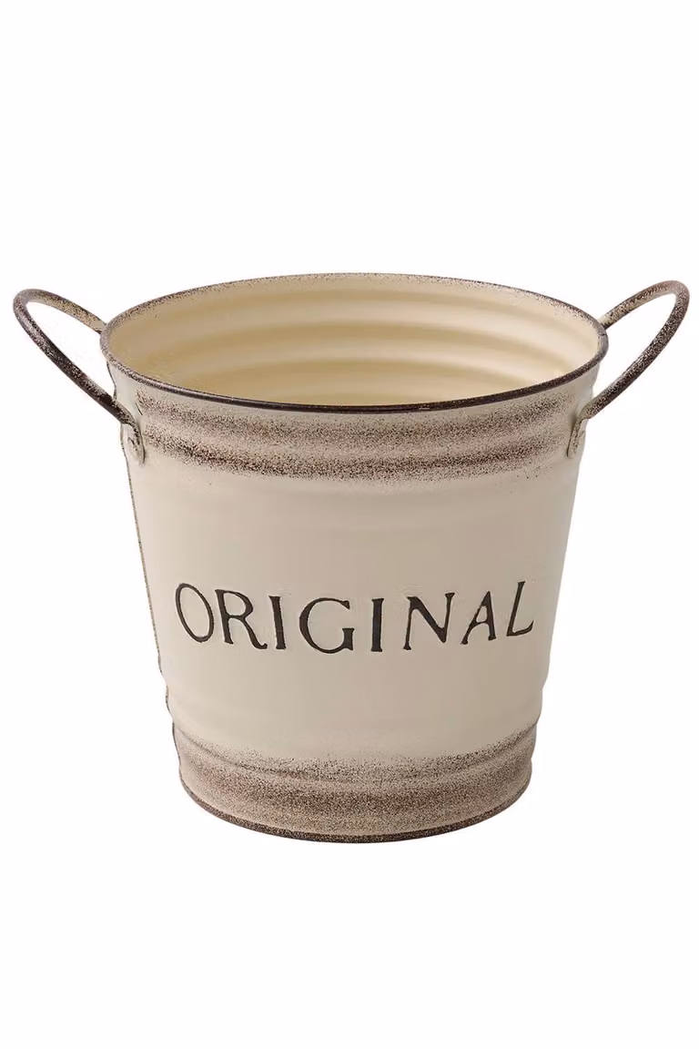 Living and Home 2-Piece Decorative Metal Retro Plant Pot with Handle in Beige and White