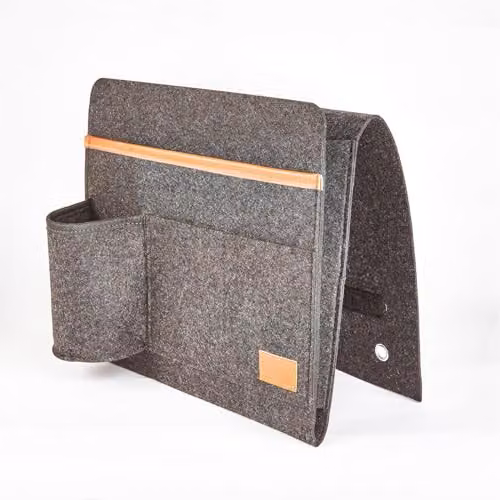 mysmartbuy Bed Pocket Organiser in Grey, Felt and Leather, H28 x W31 x D8.5 cm – 2
