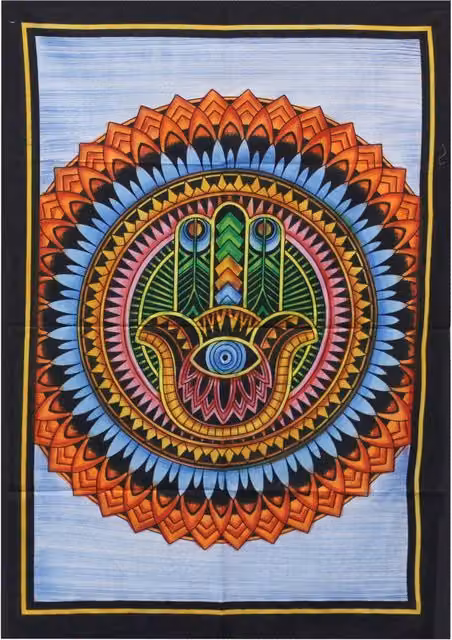 KDMD Ancient Wisdom Hamsa Mandala Handbrushed Cotton Textile Wall Hanging, Multicolour – 3
