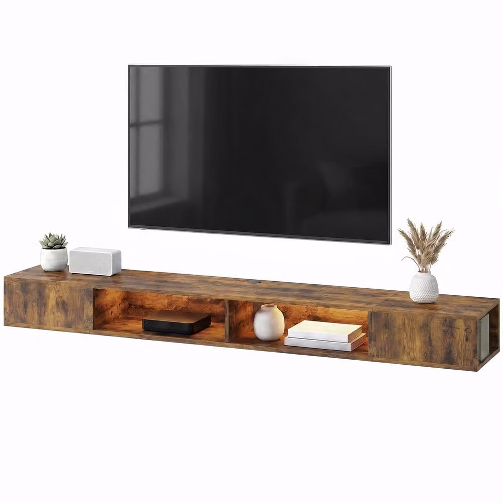 STILVORA Wall Mounted TV Stand with RGB LED Lights in Rustic Brown – 4