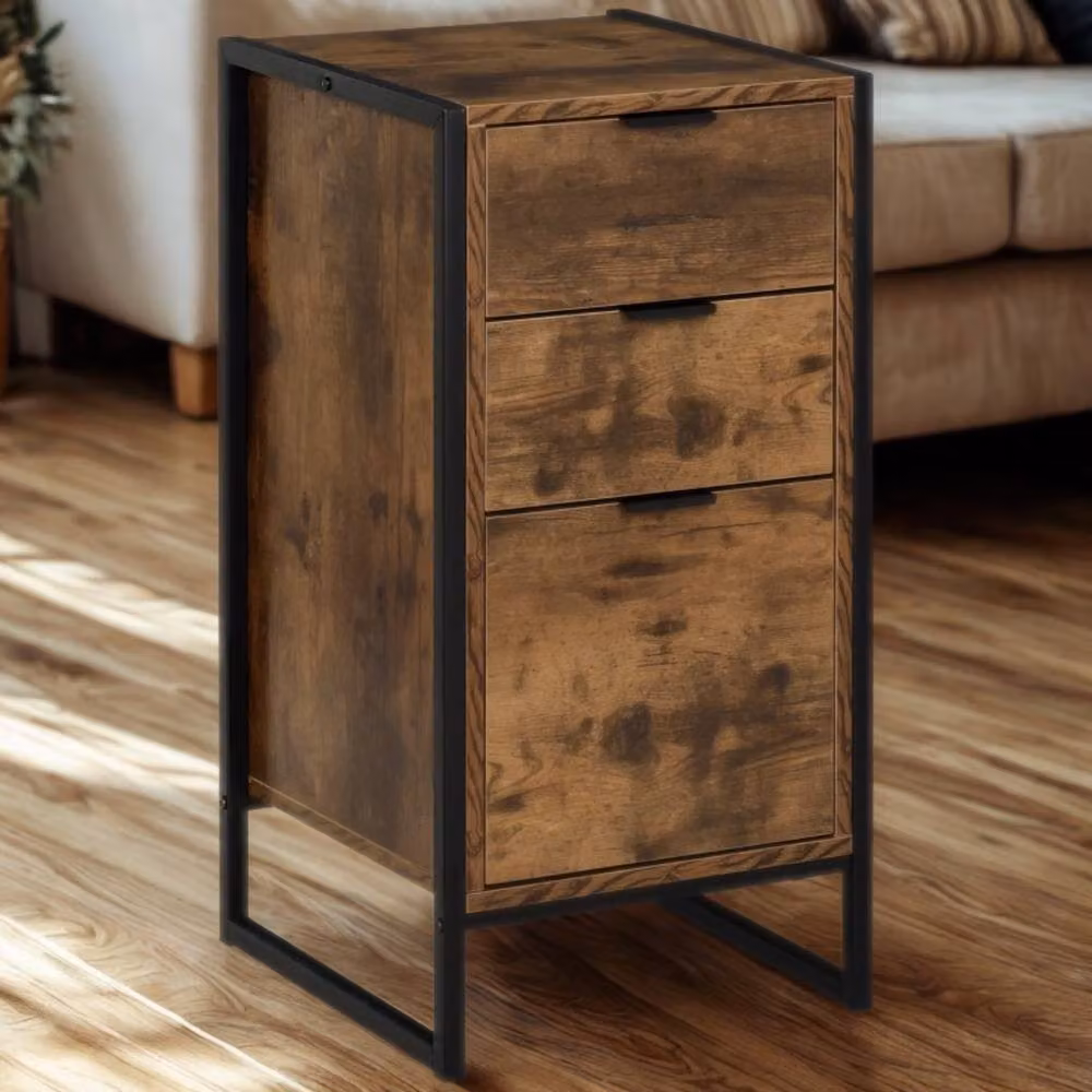Pirlo Plush Industrial 3 Drawer Chest of Drawers Storage Unit in Brown, W: 76.5 cm, D: 40 cm, H: 39 cm – 2