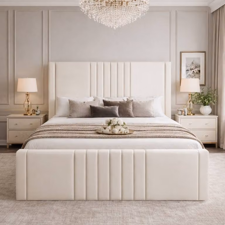 Desire Deco Haisley Ottoman Storage Bed Frame in Beige Plush Velvet, Single W/D/H: 90 x 190 cm