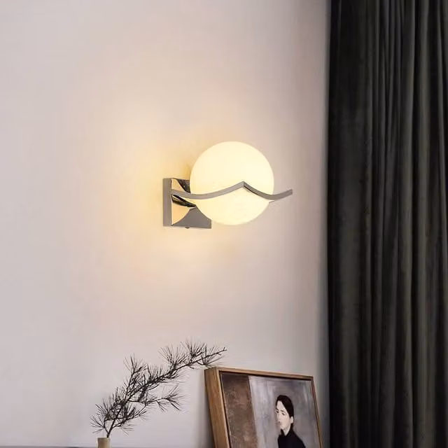 Pheashine Modern White Glass Ball Wall Sconce with E27 Socket, Diameter: 15 cm