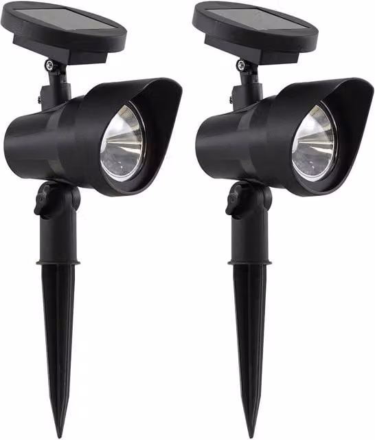 GEEZY Set of 2 Adjustable Solar LED Garden Spot Lights with Ground Spikes, Warm White, Black