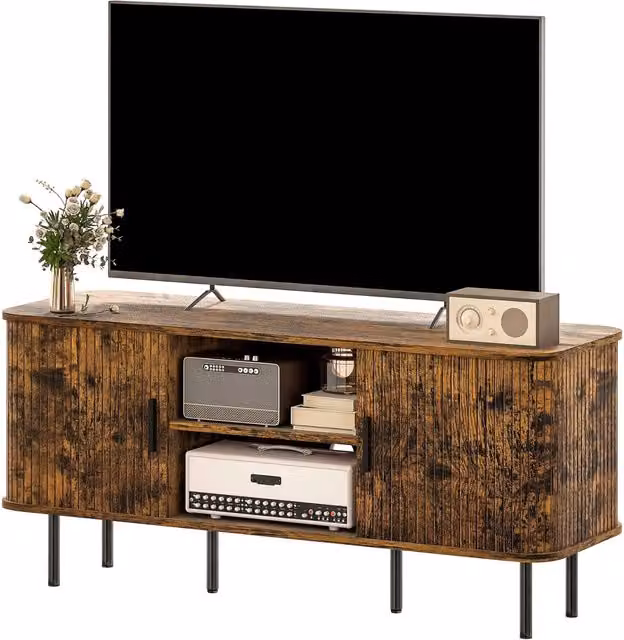 Furnold Industrial TV Stand Unit with Storage Cabinets in Rustic Brown and Black, W/D/H: 120 x 40 x 55 cm