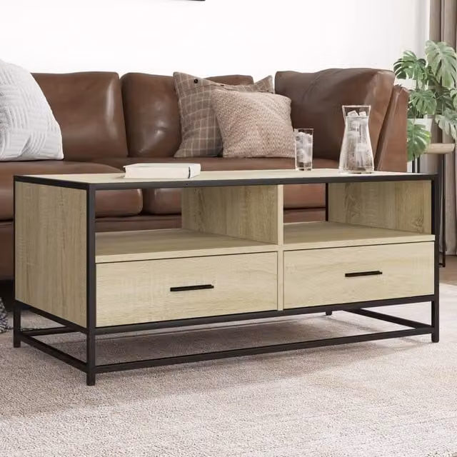 Berkfield Home Industrial Coffee Table in Sonoma Oak and Brown, W/D/H: 100 x 50 x 45 cm – 1