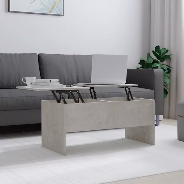 Berkfield Home Modern Rectangular Coffee Table in Grey with Lift Mechanism, W: 102 cm, D: 50.5 cm, H: 46.5 cm