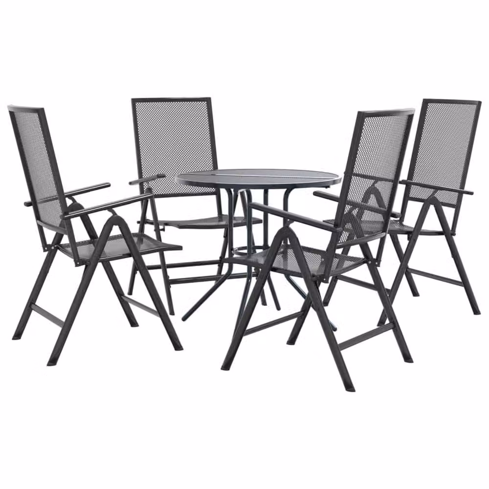 Berkfield Home 5-Piece Reclining Garden Chair Set in Anthracite and Black Powder-coated Steel – 2