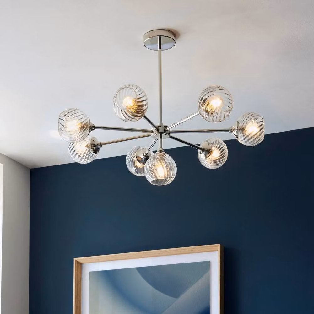 Netlighting Allegra 8 Light Multi Arm Ceiling Pendant with Transparent Glass Shades in Silver – 2