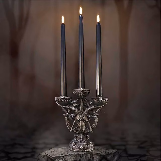 Nemesis Now Baphomet's Radiance Gothic Candelabra with LED Taper Candles, Black, Height: 46 cm