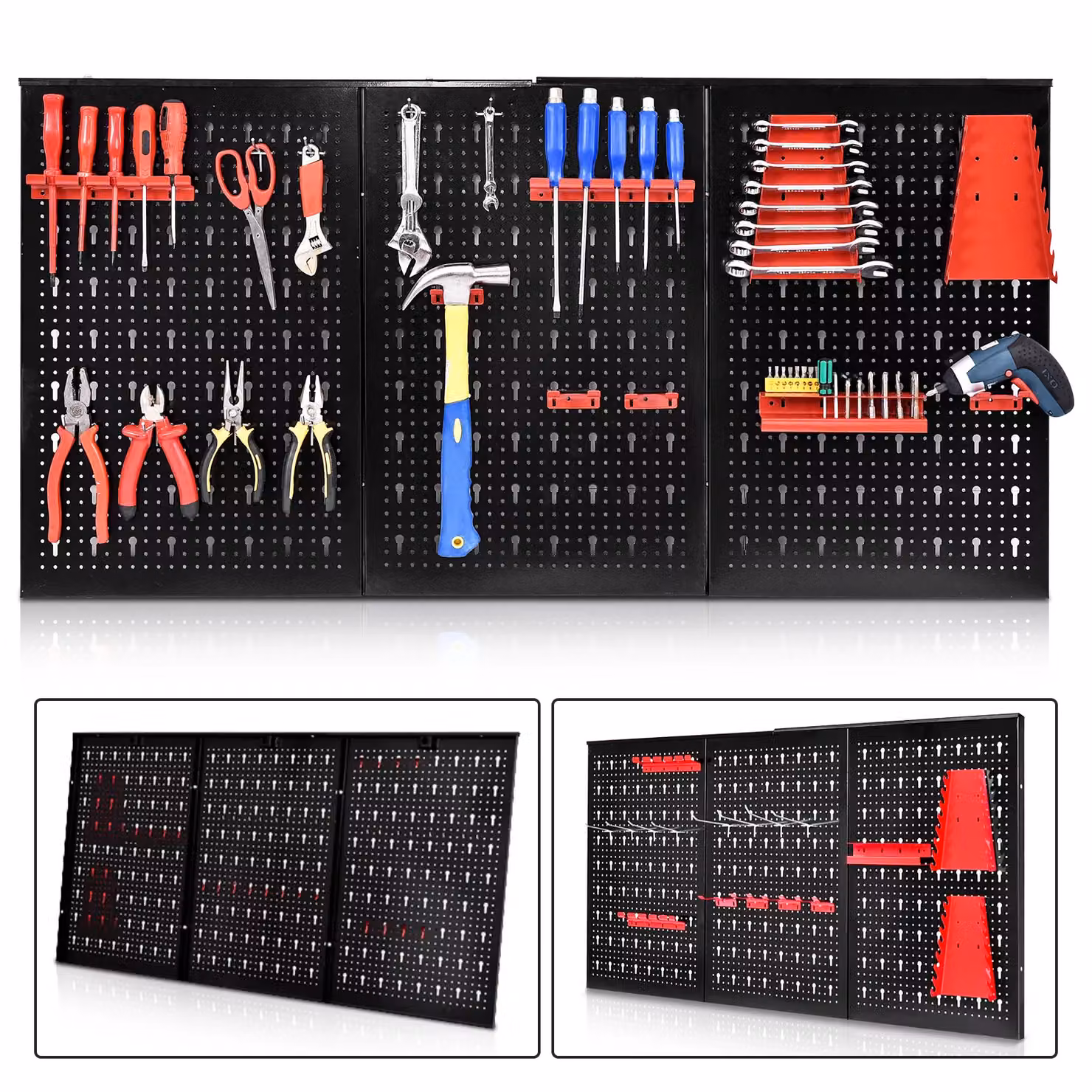 Gymax Steel Pegboard Wall Organizer Kit Garage Storage Tool Holders Rack, Black – 6