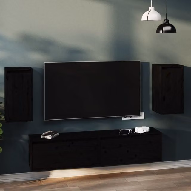 Berkfield Home Set of 2 Black Solid Wood Pine Wall Cabinets, W/D/H: 30 x 30 x 60 cm – 1