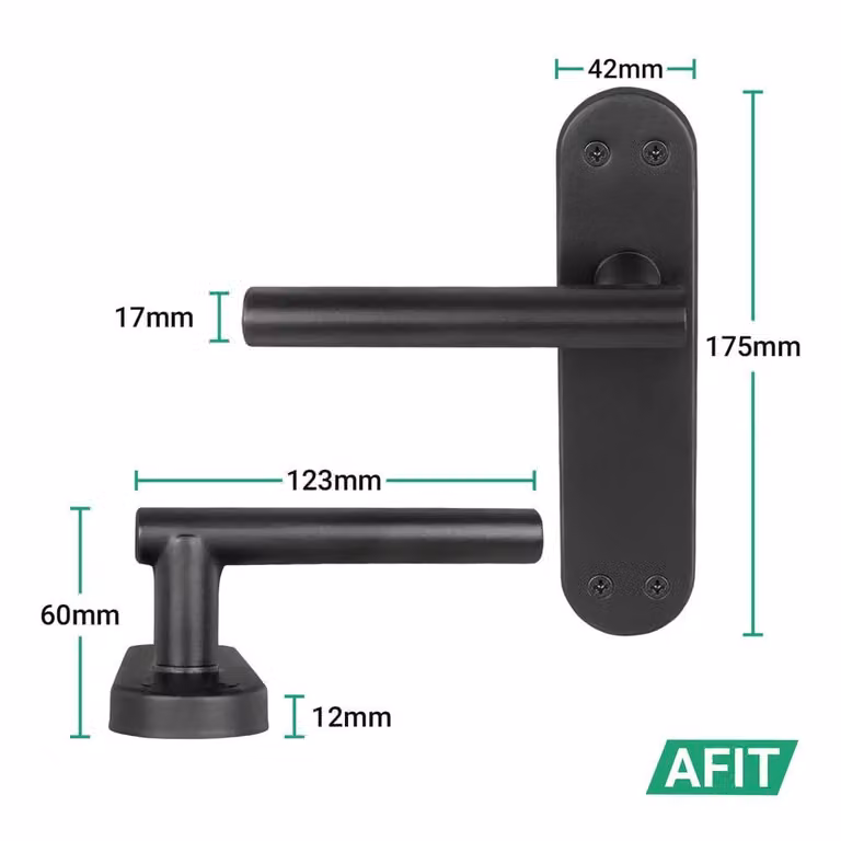 AFIT Black Matt T-Bar Door Handles with Long Backplate, 6 Pairs, W/D/H: 150 x 100 x 17.5 mm