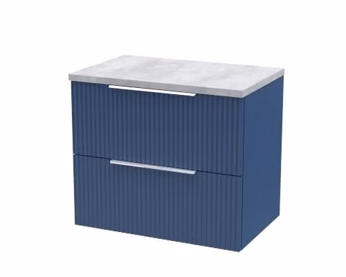 Balterley Blue Wall Hung Bathroom Vanity Unit with 2 Soft Close Drawers and Fluted Front Cabinet, W/D/H: 60.5 x 39.0 x 52.2 cm – 1