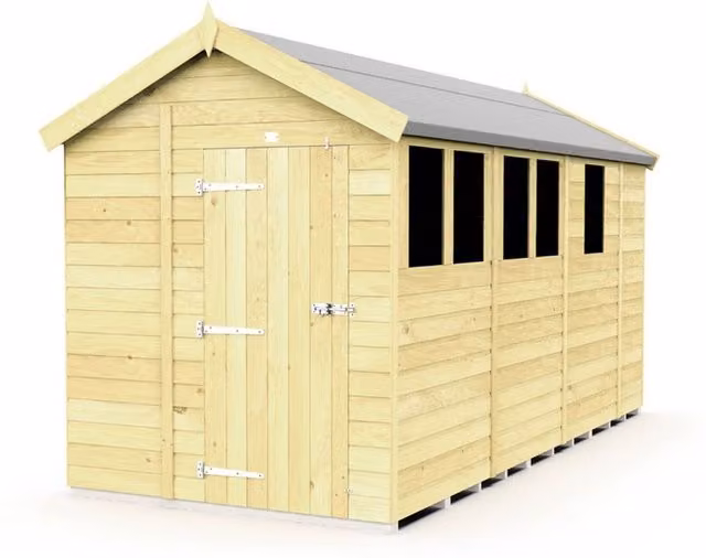 Buttercup Farm Brown Wooden Apex Shed with Single Door and Windows, W175 x D387 x H217 cm