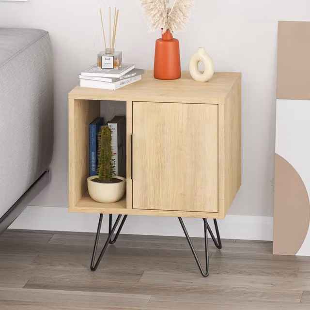 Decortie Glynn Modern Bedside Table Nightstand in Oak Brown and Sand