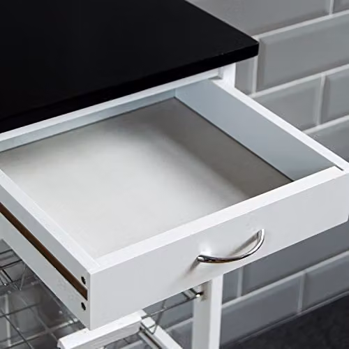 Chef Vida 4 Tier Kitchen Trolley Cart with Storage Baskets and Drawer, White and Black, H 81 x W 37 x D 37 cm – 4