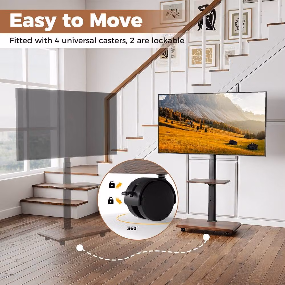 Costway Rolling TV Stand Mobile TV Cart for 32 to 75 inch TVs with Shelf and 30 Degree Tilt Mount in Black – 4