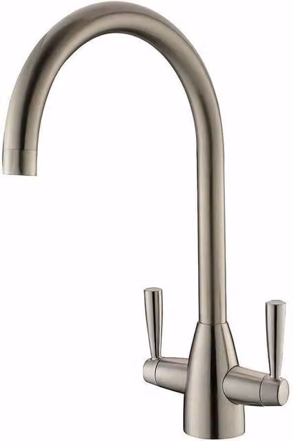 NESTLUNE Silver Brushed Steel Kitchen Sink Mixer Tap with Twin Lever and Swivel Spout