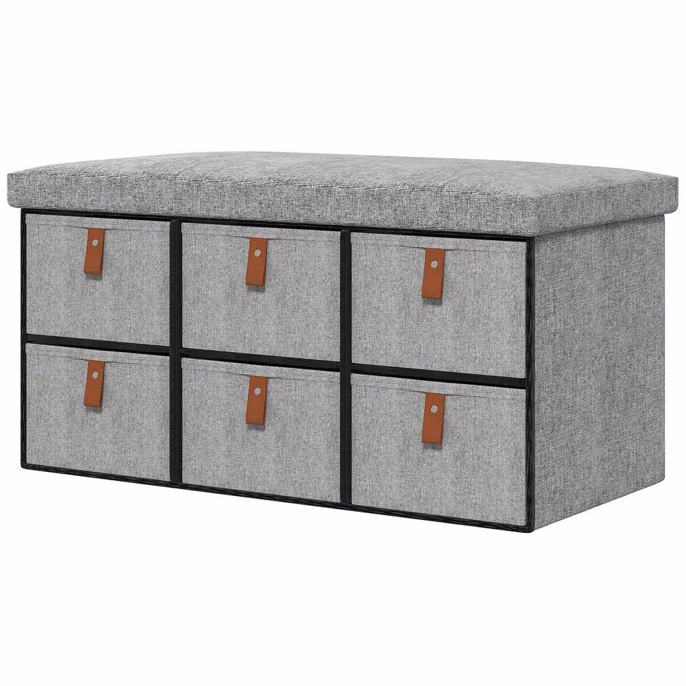 STILVORA Shoe Bench with 6 Drawers and Padded Fabric Seat in Grey – 4