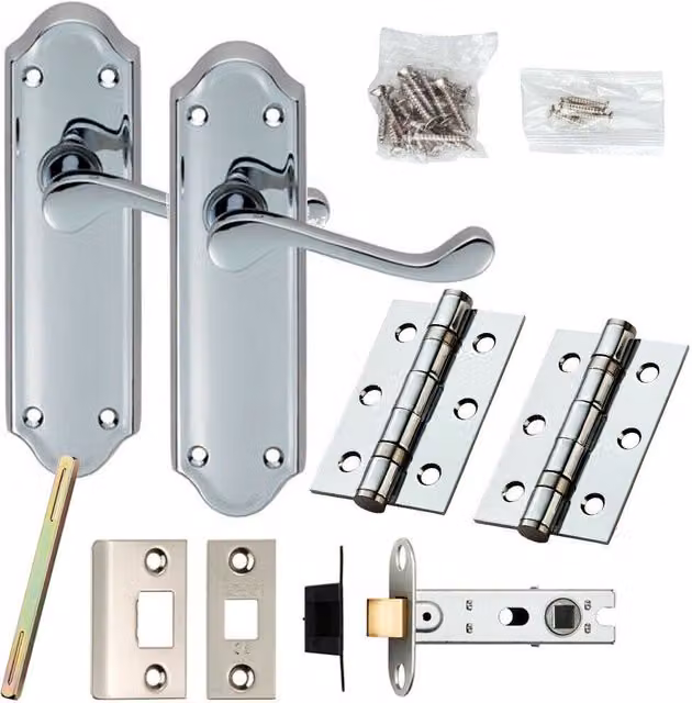 Loops Chrome Victorian Scroll Lever Door Handle and Latch Pack