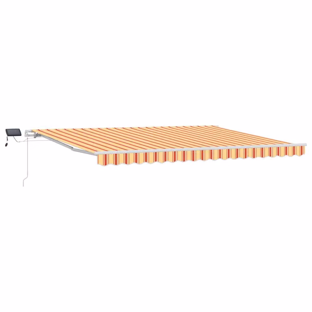 Berkfield Home Manual Retractable Folding Arm Awning with LED, Yellow, Orange and Multicolour Striped Polyester, W: 450 cm, D: 350 cm – 2