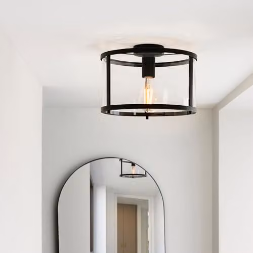 Netlighting Hopton Decorative Flush Ceiling Lamp in Matt Black and Clear Glass – 4