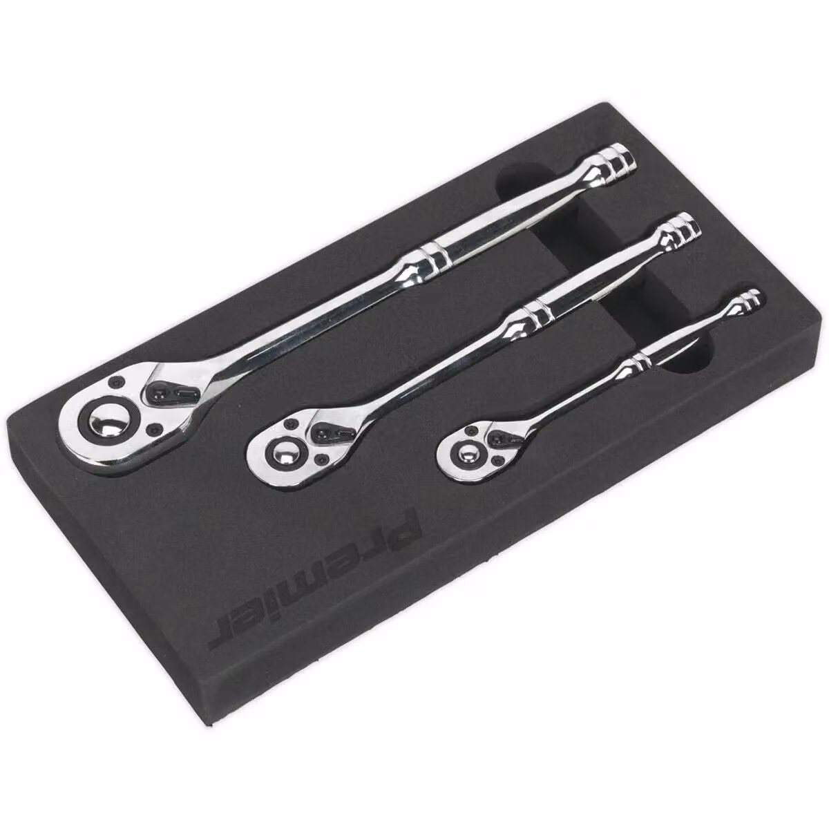 Loops 3 Piece Flip Reverse Ratchet Wrench Set in Silver and Multicolour, Chrome Vanadium and Stainless Steel, 1/4, 3/8 and 1/2 Inch Sq Drive – 2