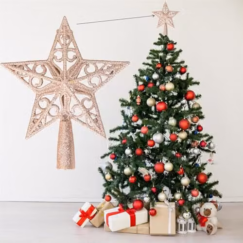 Shatchi Gold Glitter Star Christmas Tree Topper, 14.5 cm – 3
