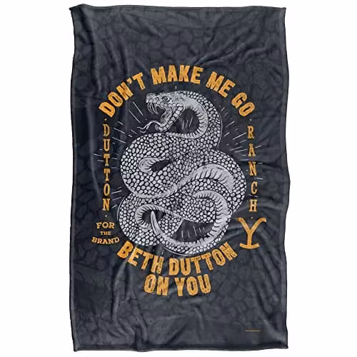 Paramount Yellowstone Beth Dutton Snake Pattern Super Soft Silky Fleece Throw Blanket in Black and Multicolour – 1