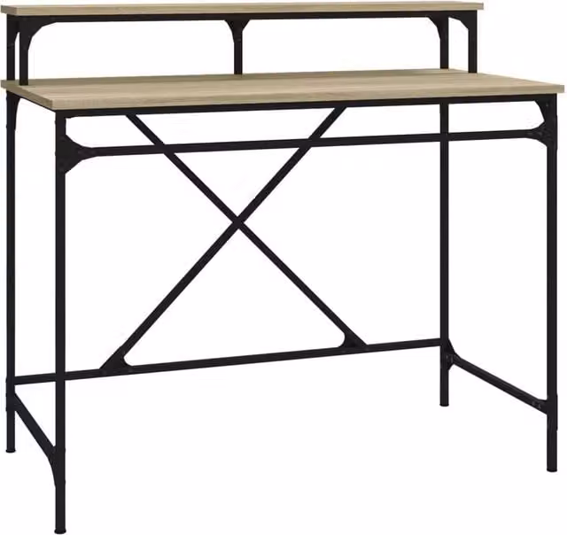 Berkfield Sonoma Oak Computer Desk in Beige with Metal X-Frame, W/D/H: 100 x 50 x 90 cm – 1