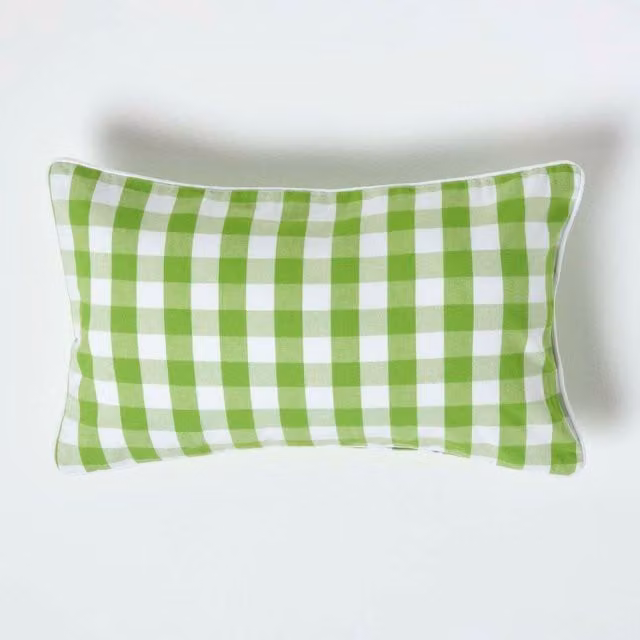 Homescapes Green Checked Cotton Gingham Cushion Cover, W/D/H: 50 x 50 x 1 cm