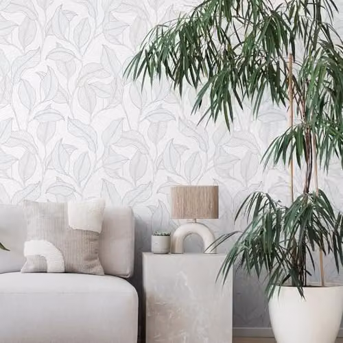 Grandeco Nardy Falling Leaves Botanical Floral Textured Vinyl Wallpaper, White – 2