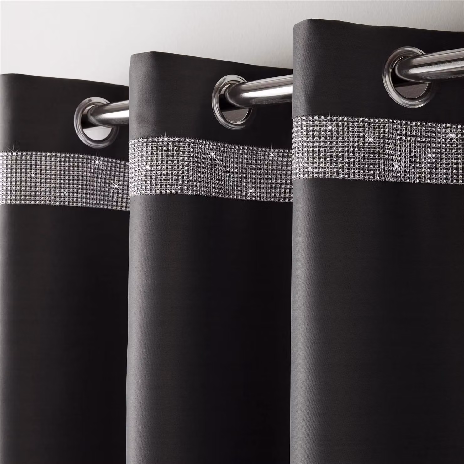 Luxury Living Palace Diamante Blackout Eyelet Curtains in Charcoal Grey, Width: 168 cm, Height: 183 cm – 2