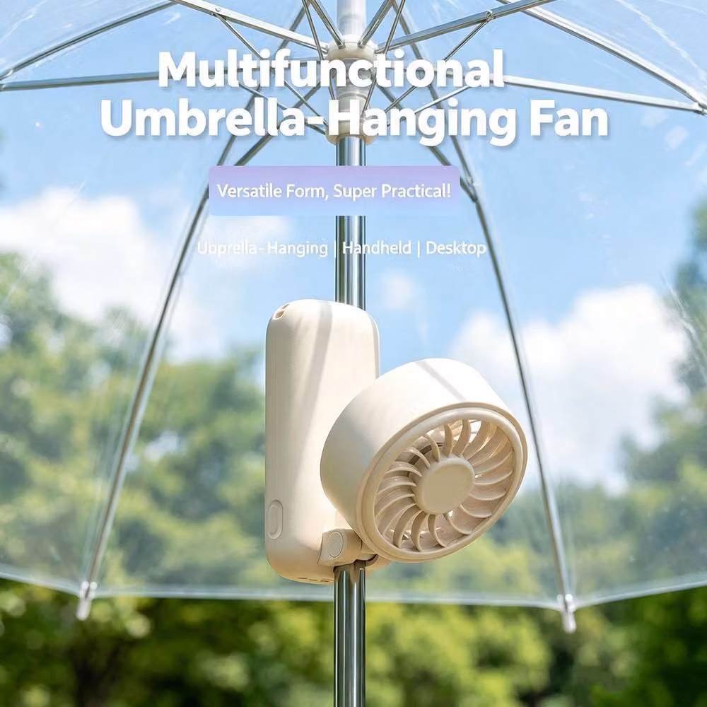 Quipulse Rechargeable Mini Multifunctional Umbrella Clip Fan in White – 4