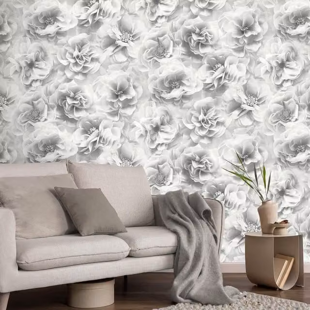 Debona Soft Floral Bloom Grey Botanical Print Decor