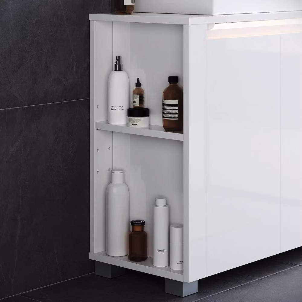 FORGEVIO White Glossy Freestanding Bathroom Vanity Cabinet with Integrated LED Lighting – 2