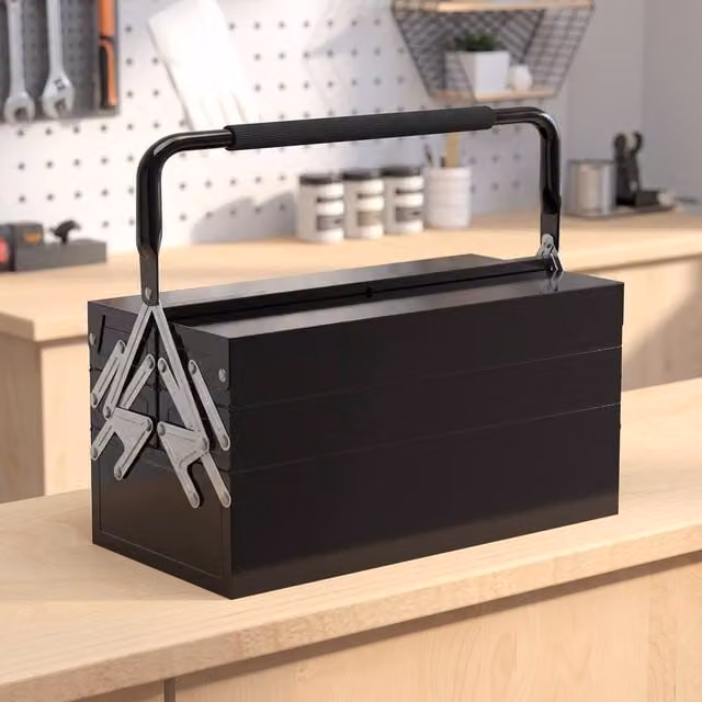 STILVORA Steel Tool Box with 5 Trays, Black